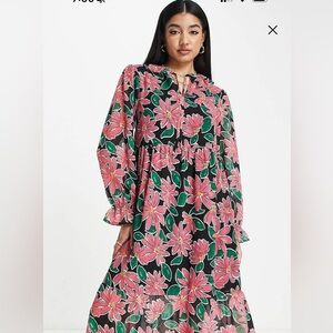 Wednesdays girl ruffle neck midi dress NWT